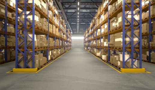 Processing storehouse stocks boxes with order receipts and details, serves as administrative center for commerce industry. Products have billing statement tracking numbers. Renders for 3D animation.